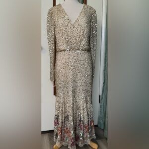 Mac Duggal Sparkling Gold Long Sleeve Dress